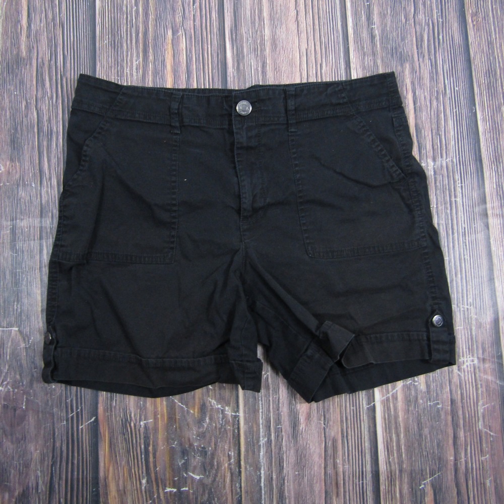Gloria Vanderbilt Shorts Women 10 Black Cargo Stretch Cuffed Utility 00261